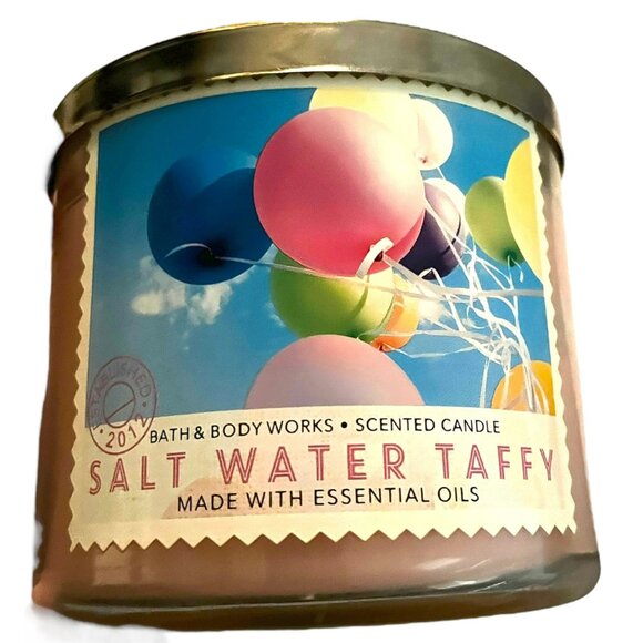 BATH & BODY WORKS SALTWATER TAFFY SCENTED 3 WICK CANDLE 14.5 OZ 2019 EDT - Picture 9 of 9